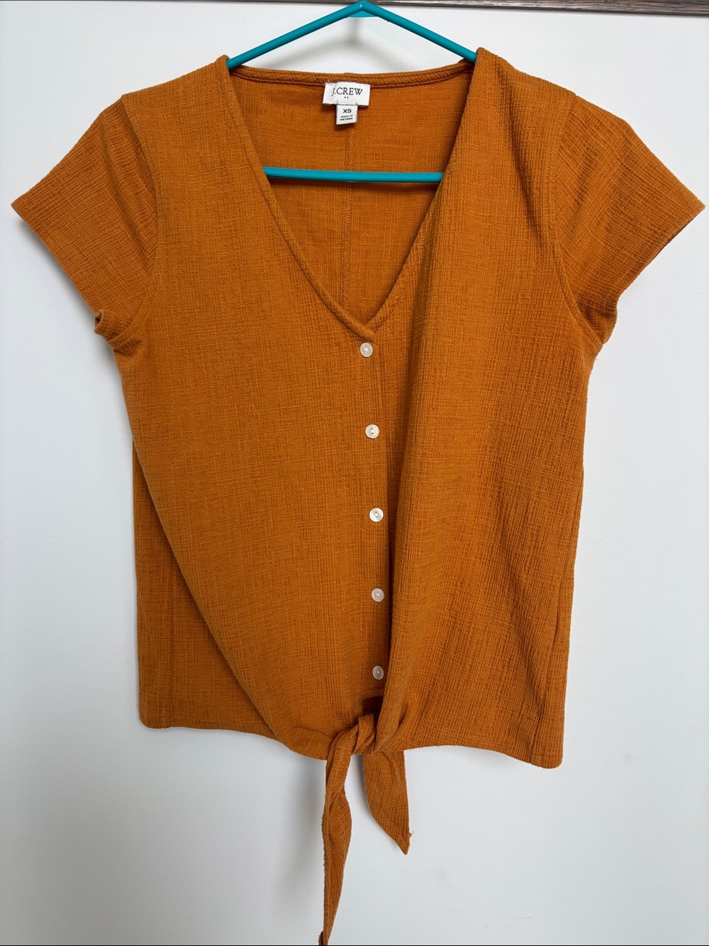 J.Crew Women's Rust Tie-Front Button V-Neck Top, size XS